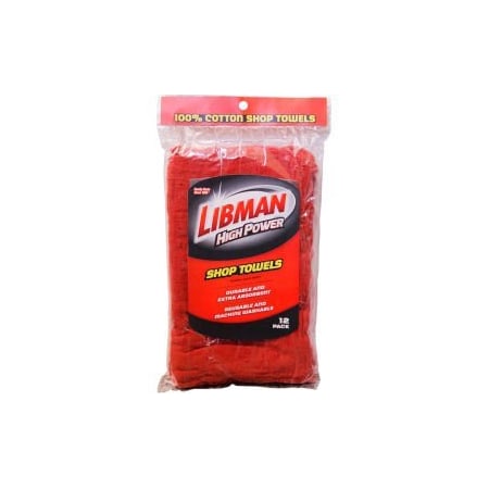 Libman Libman Commercial High Power 100% Cotton Red Shop Towels, 12 Pack - 591 591